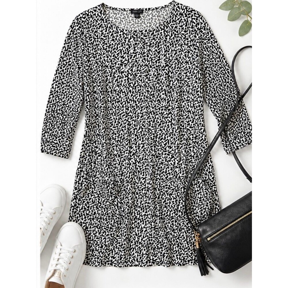 J. Jill Black White Mini Dress Pockets Casual Stretch Shift‎ Small